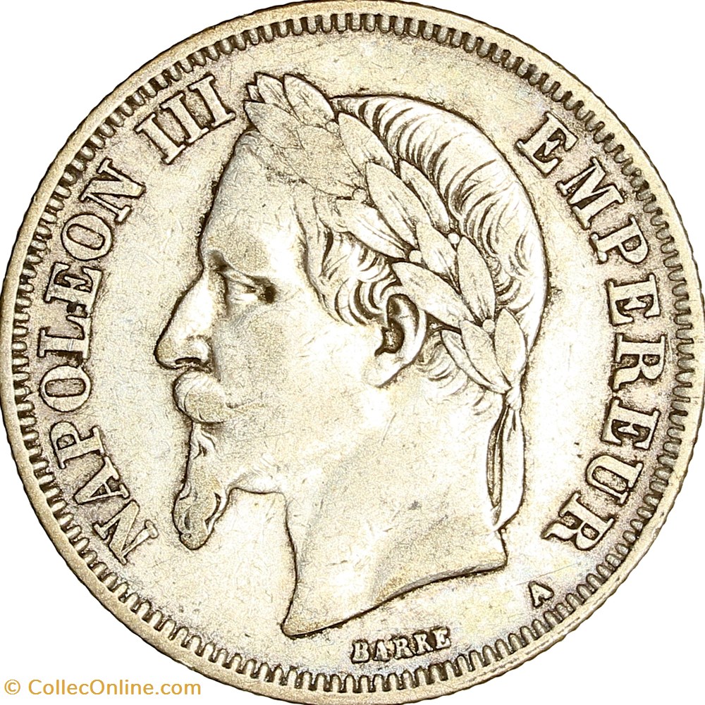 2 francs, tête laurée, Napoléon III, 1870, Paris monnaies monde france 2 francs tete lauree napoleon iii 1870 paris