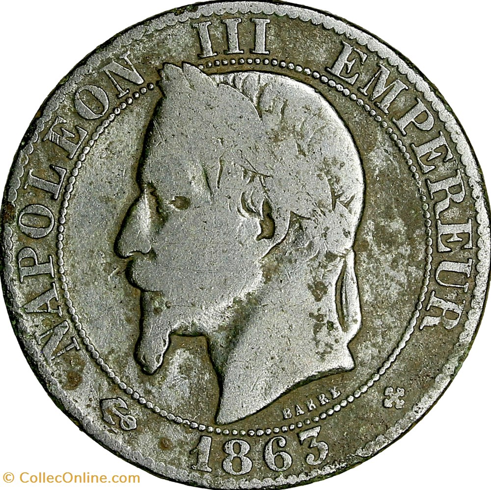 Cinq centimes, tête laurée, Napoléon III, 1863, Strasbourg monnaies monde france cinq centimes tete lauree napoleon iii 1863 strasbourg