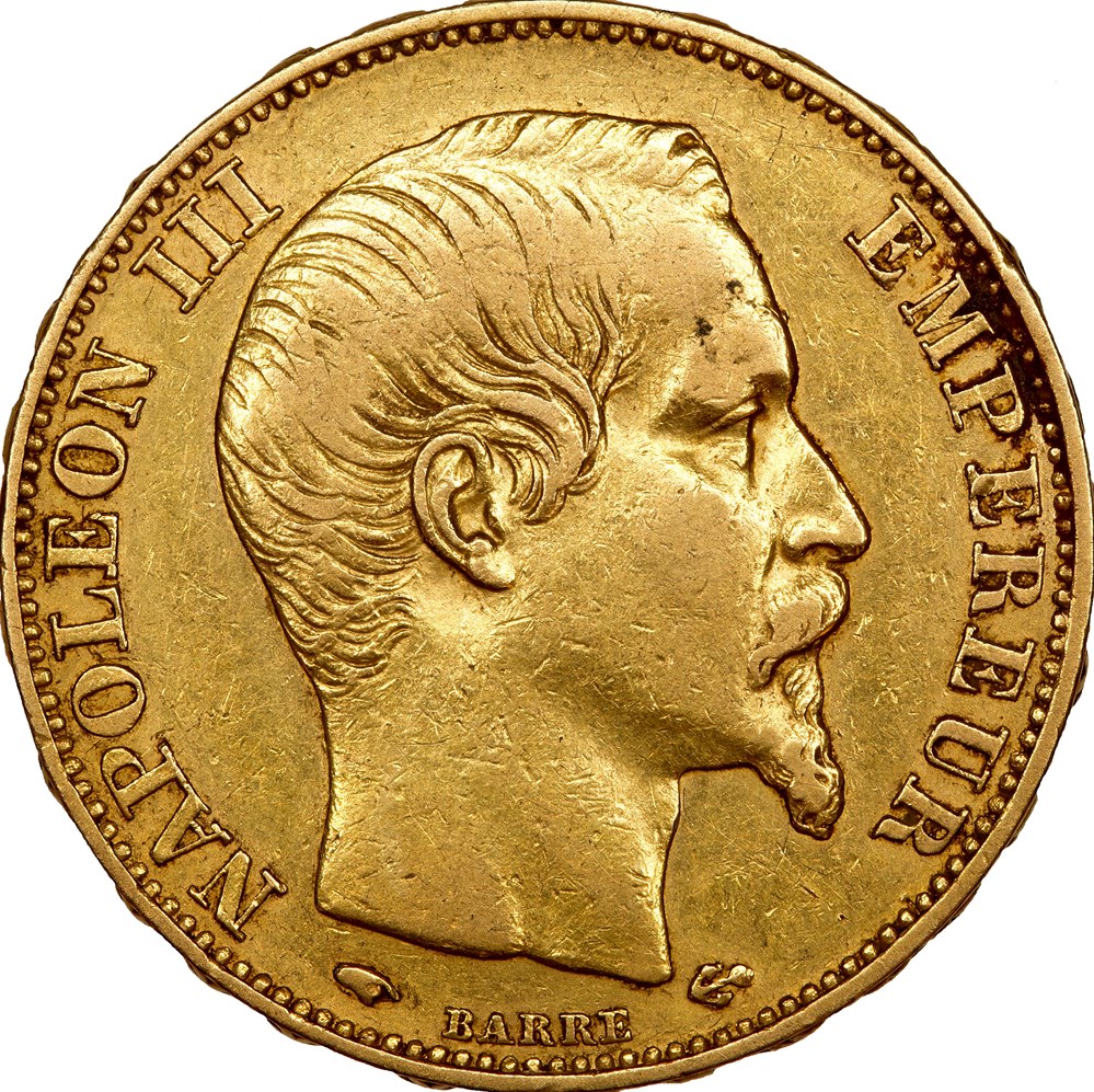 20 francs, tête nue, Napoléon III, 1857, Paris monnaies monde france 20 francs tete nue napoleon iii 1857 paris