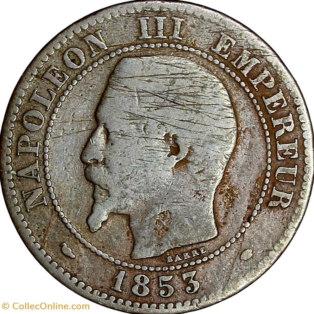 Deux centimes, tête nue, Napoléon III, 1853, Marseille monnaies monde france deux centimes tete nue napoleon iii 1853 marseille