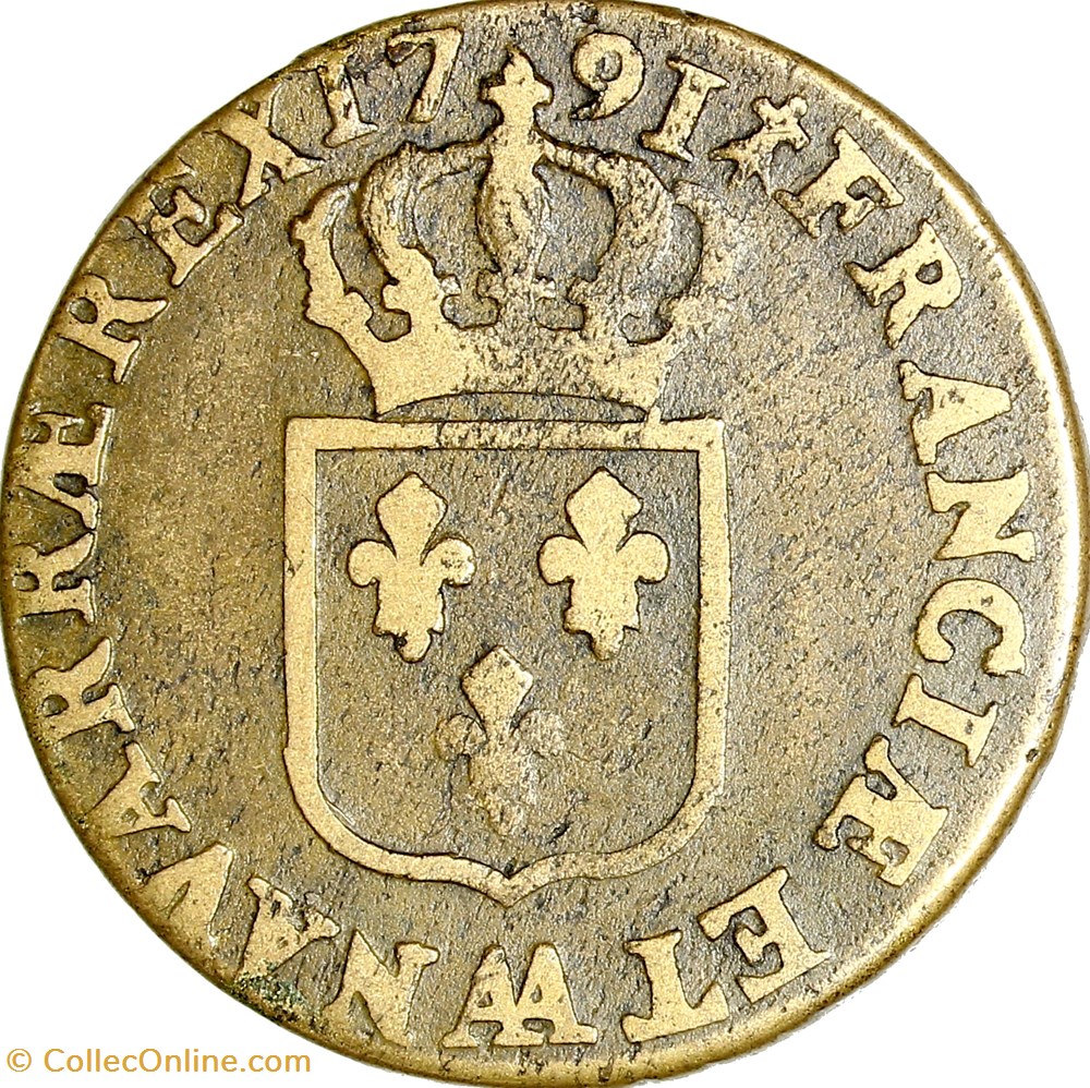 Sol à l'écu, Louis XVI, 1791, Metz monnaies europe medievale france royales sol a ecu louis xvi 1791 metz