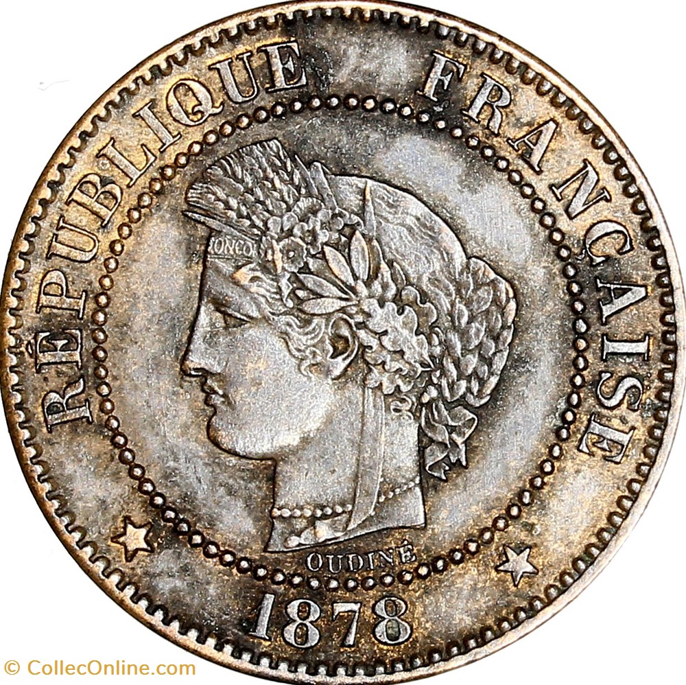 2 centimes Cérès, IIIe République, 1878, Paris monnaies monde france 2 centimes ceres iiie republique 1878 paris