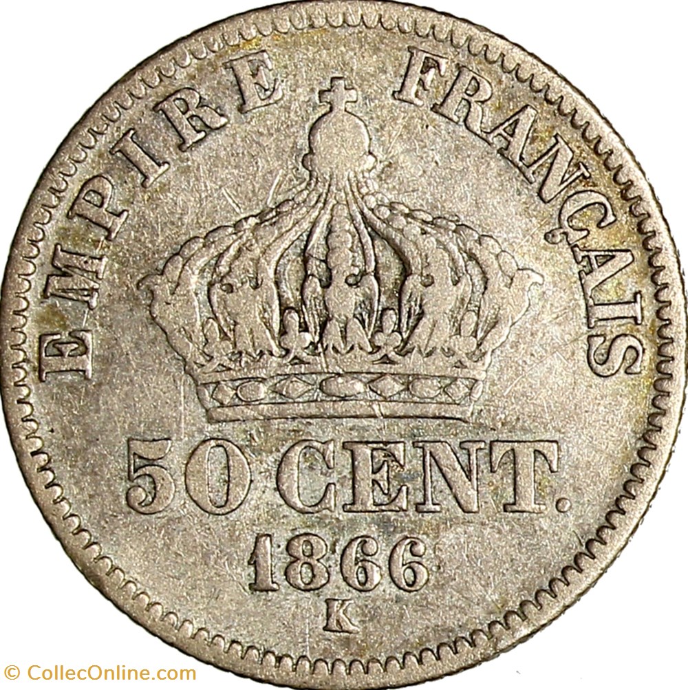 50 centimes, tête laurée, Napoléon III, 1866, Bordeaux monnaies monde france 50 centimes tete lauree napoleon iii 1866 bordeaux