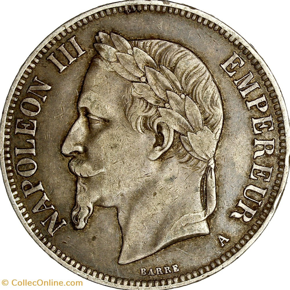 5 francs, tête laurée, Napoléon III, 1870, Paris monnaies monde france 5 francs tete lauree napoleon iii 1870 paris