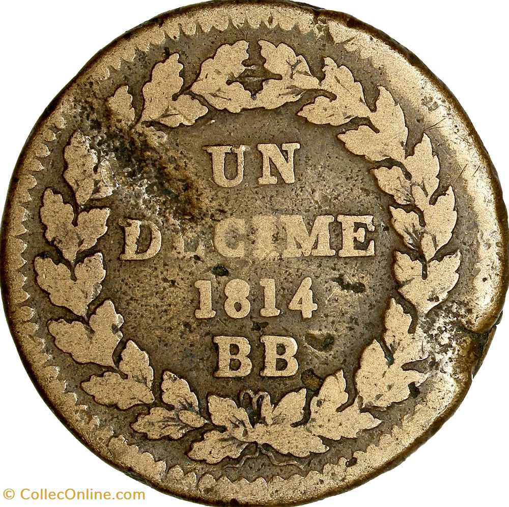 Un décime à l'N couronnée, Napoléon Ier, 1814, sans point, Strasbourg monnaies monde france un decime a n couronnee napoleon ier 1814 sans point strasbourg
