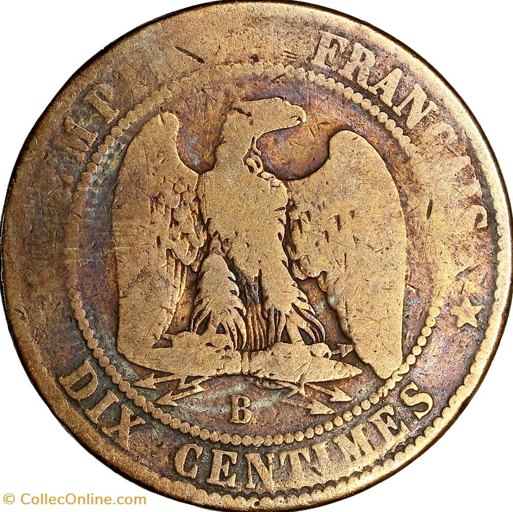 Dix centimes, tête nue, Napoléon III, 1853, Rouen monnaies monde france dix centimes tete nue napoleon iii 1853 rouen