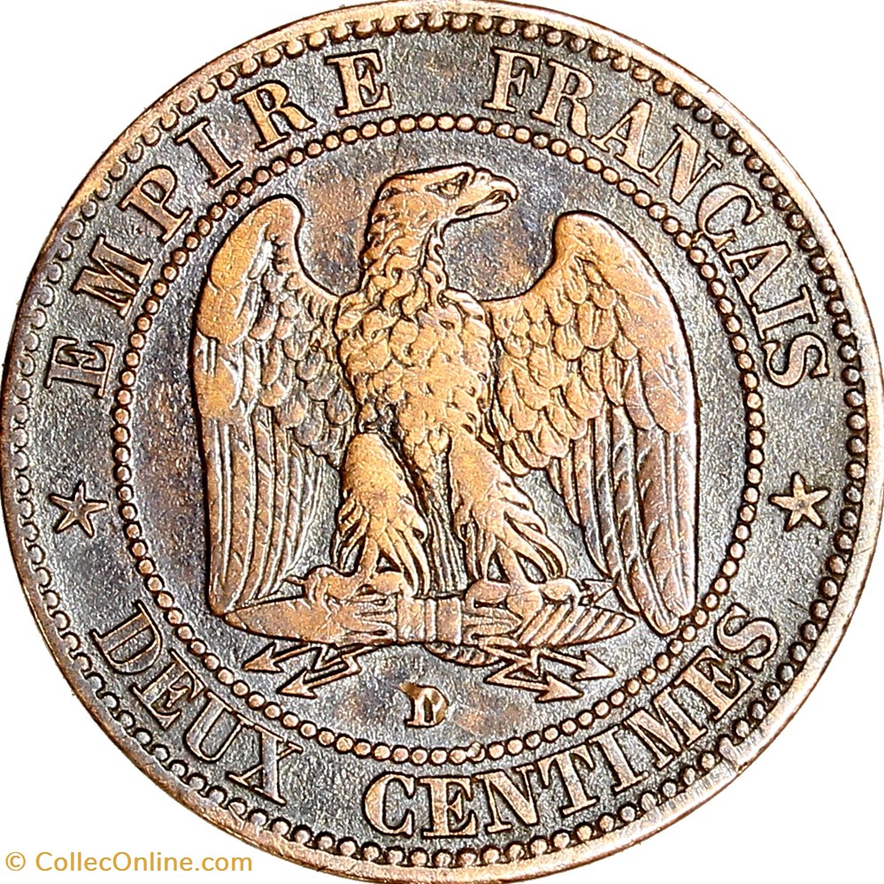Deux centimes, tête nue, Napoléon III, 1855, chien, grand lion, petit D, Lyon monnaies monde france deux centimes tete nue napoleon iii 1855 chien grand lion petit d lyon