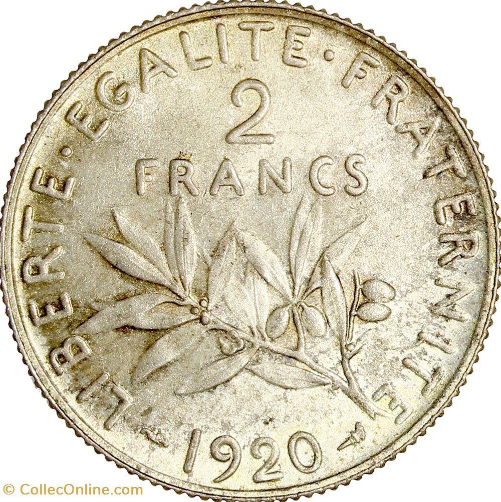 2 francs Semeuse, IIIe République, 1920 monnaies monde france 2 francs semeuse iiie republique 1920