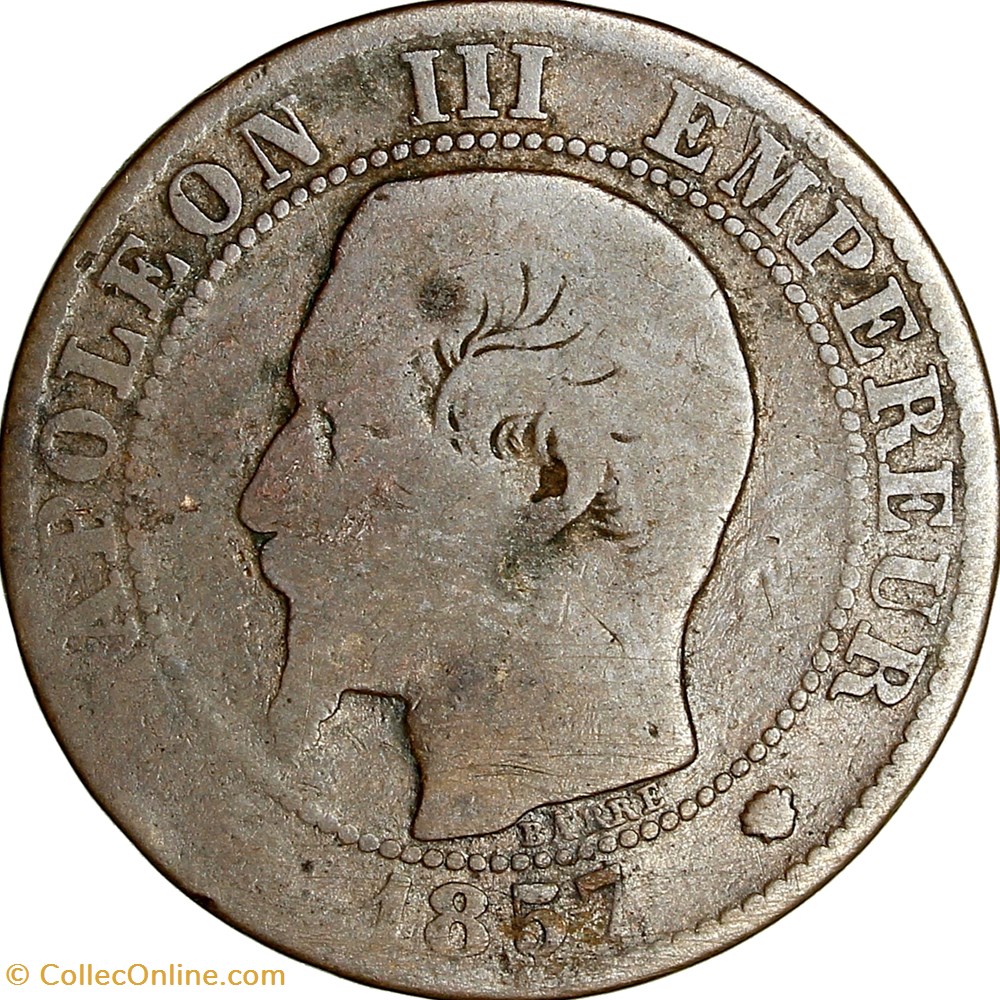Cinq centimes, tête nue, Napoléon III, 1857, Marseille monnaies monde france cinq centimes tete nue napoleon iii 1857 marseille