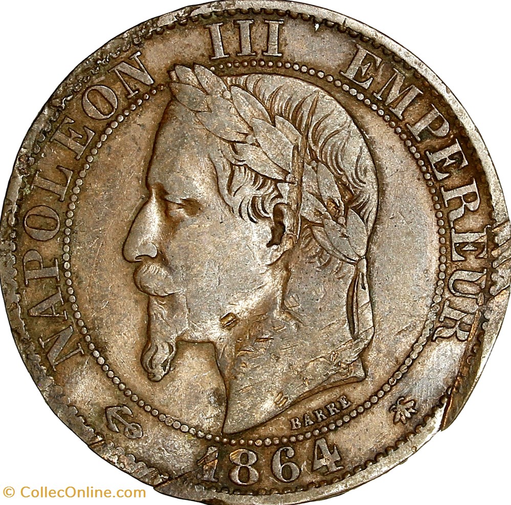 monnaies monde france cinq centimes tete lauree napoleon iii 1864 paris