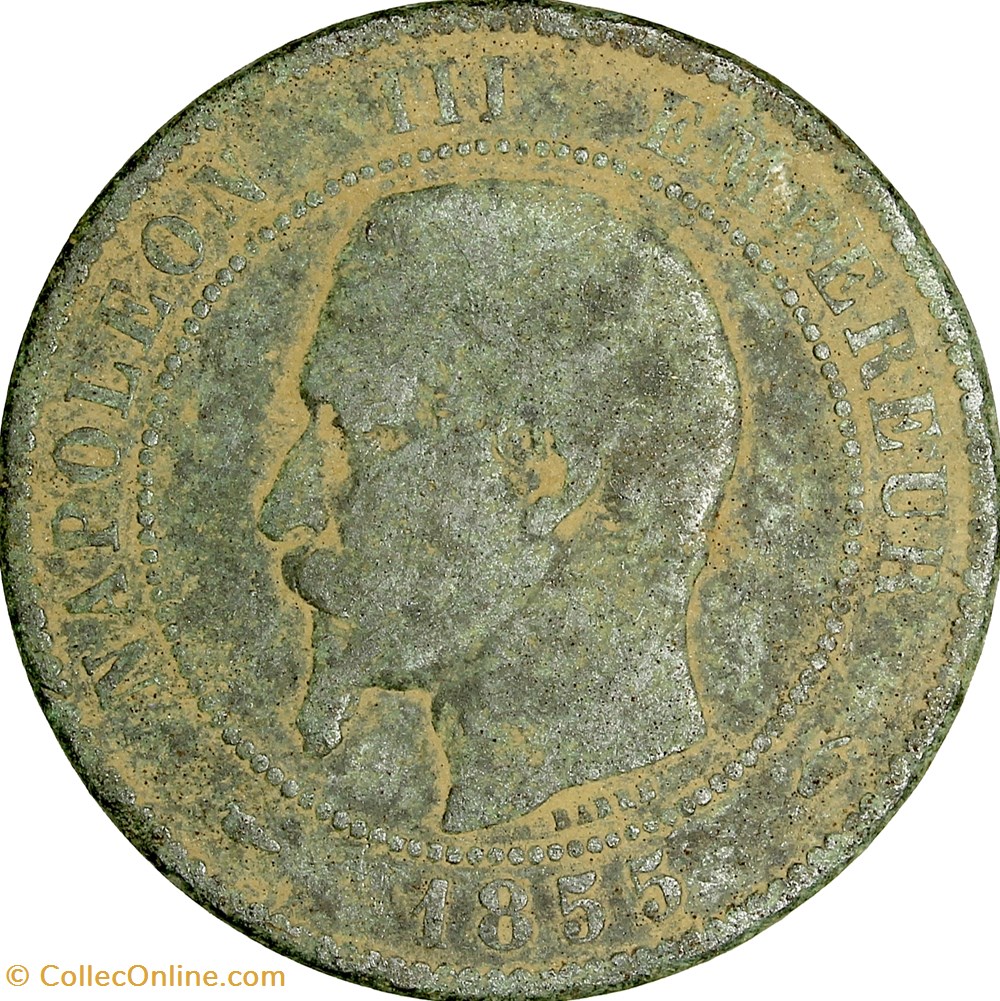 monnaies monde france dix centimes tete nue napoleon iii 1855 chien paris