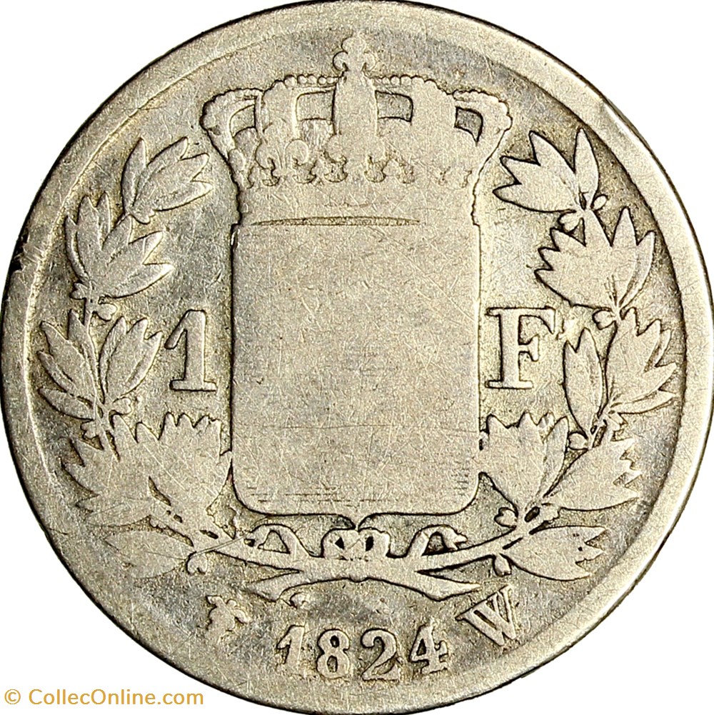 1 franc, Louis XVIII, 1824, Lille monnaies monde france 1 franc louis xviii 1824 lille