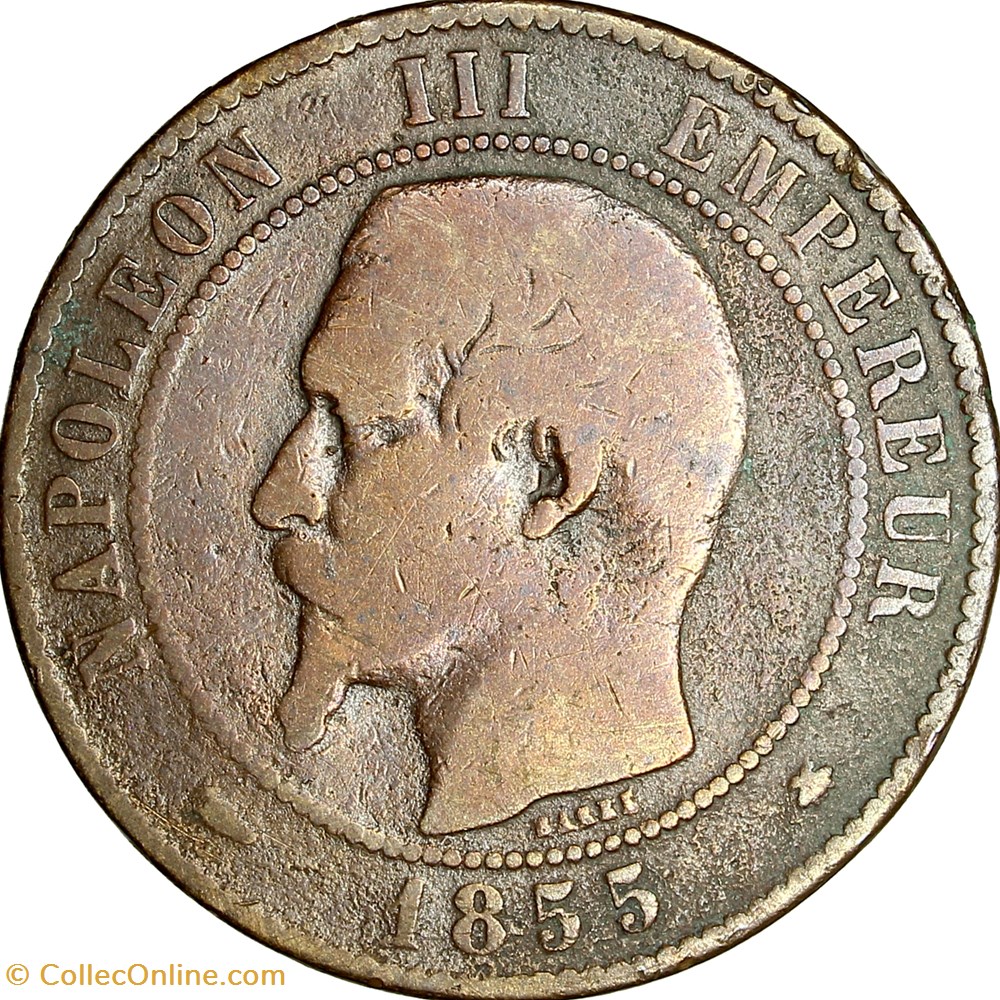 monnaies monde france dix centimes tete nue napoleon iii 1855 chien strasbourg