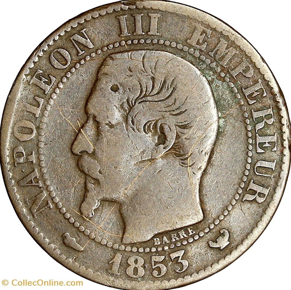 Cinq centimes, tête nue, Napoléon III, 1853, Lille monnaies monde france cinq centimes tete nue napoleon iii 1853 lille