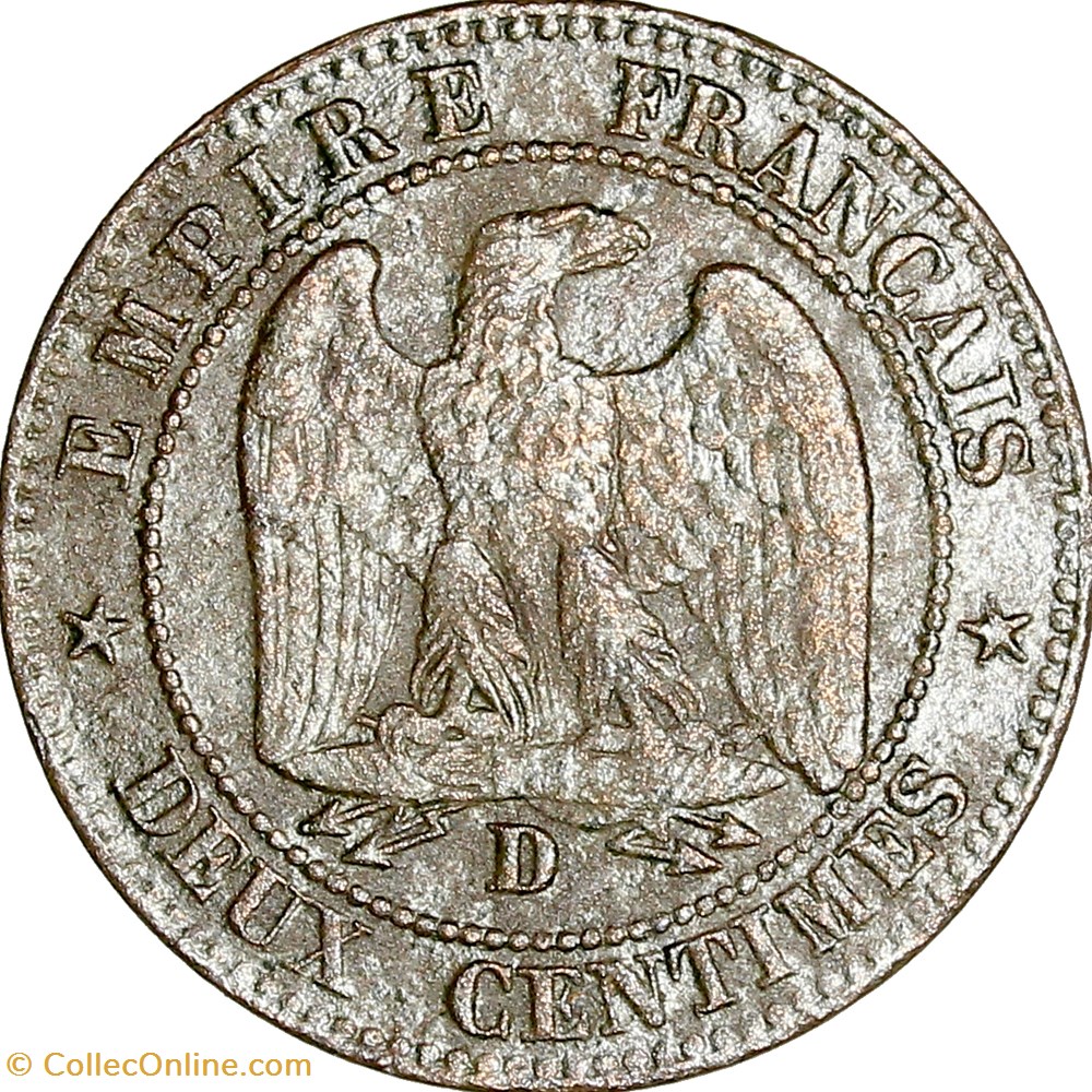 Deux centimes, tête nue, Napoléon III, 1853, grand D, Lyon monnaies monde france deux centimes tete nue napoleon iii 1853 grand d lyon