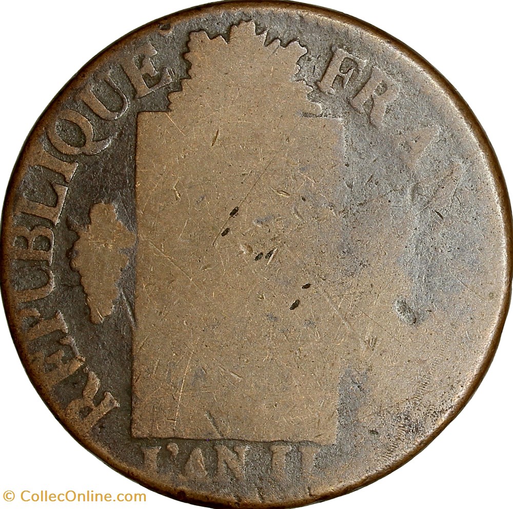 Sol à la table de la loi, daté, la Convention, 1793, Strasbourg, coins tournés 5h monnaies france modernes sol a la table de la loi date la convention 1793 strasbourg coins tournes 5h