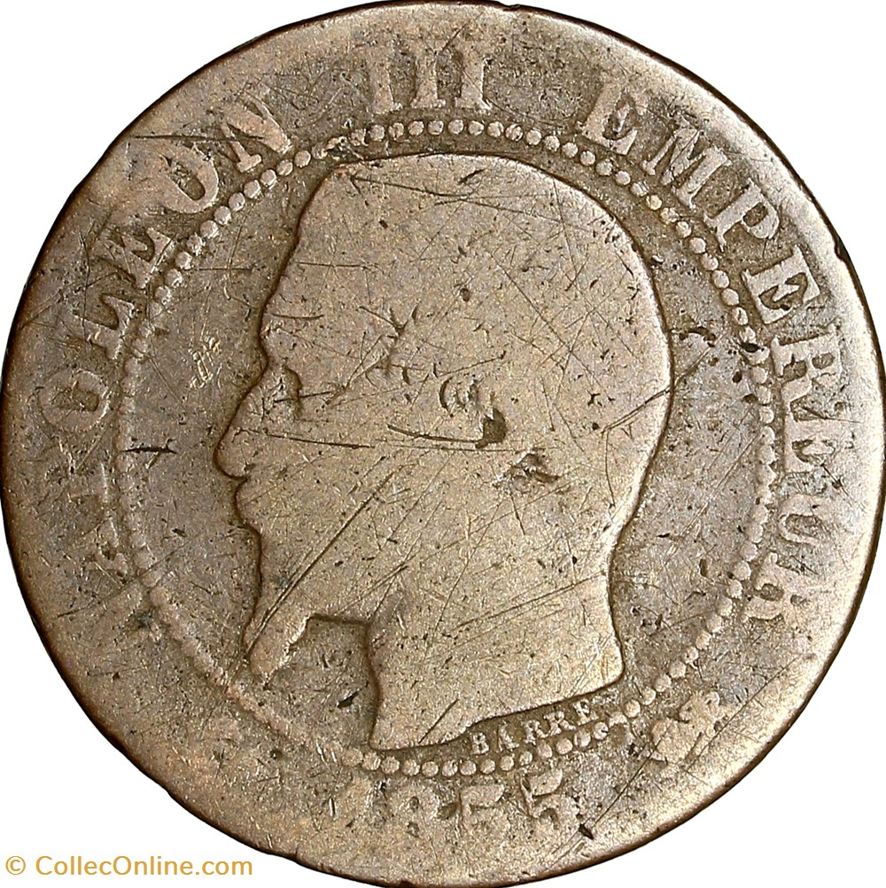 monnaies monde france cinq centimes tete nue napoleon iii 1855 ancre lyon