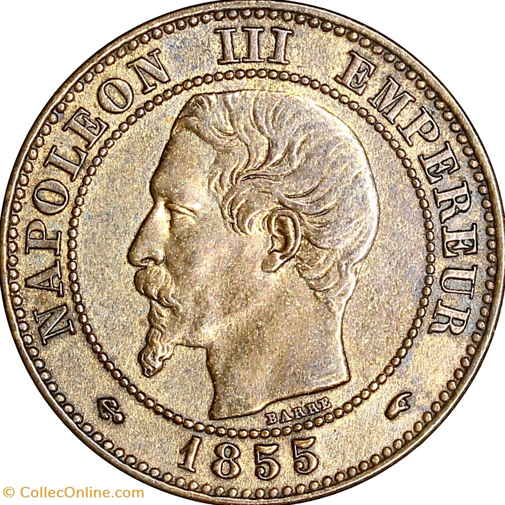 Deux centimes, tête nue, Napoléon III, 1855, ancre, Paris monnaies monde france deux centimes tete nue napoleon iii 1855 ancre paris