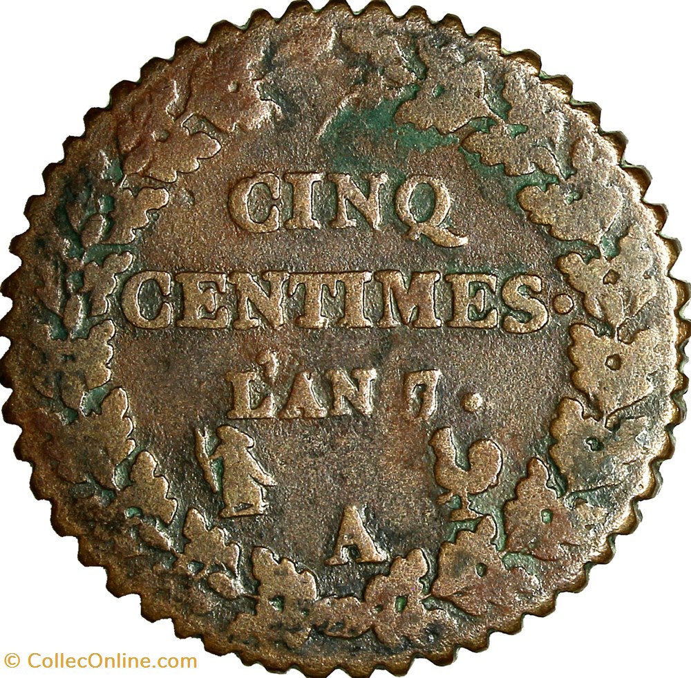 Cinq centimes Dupré, grand module, le Directoire, an 7 / 5, Paris, monnaie de bagnard monnaies monde france cinq centimes dupre grand module le directoire an 7 5 paris monnaie de bagnard