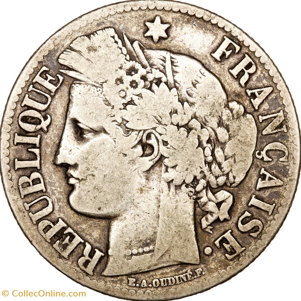 2 francs Cérès, avec légende, IIIe République, 1871, petit A, Paris monnaies monde france 2 francs ceres avec legende iiie republique 1871 petit a paris