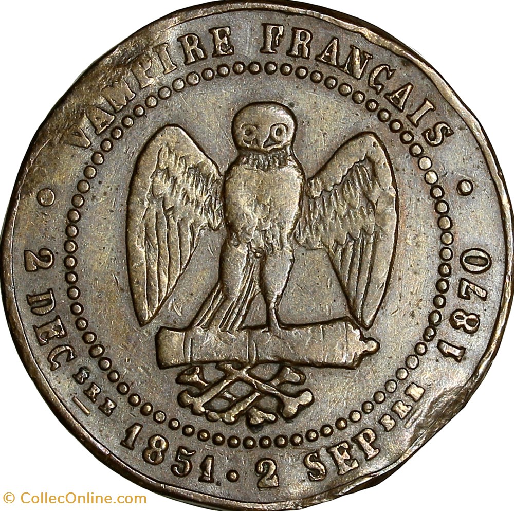 5 centimes satirique, défaite de Sedan, Gouvernement de la Défense Nationale, 1870 monnaies france modernes 5 centimes satirique defaite de sedan gouvernement de la defense nationale 1870