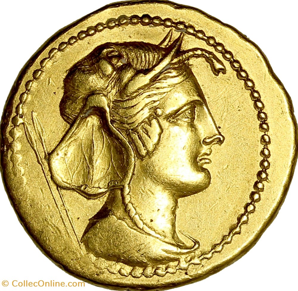 Aureus of Quintus Cornuficius, 42 AC., African mint monnaies antiques romaines imperiales et republicaines aureus of quintus cornuficius 42 ac african mint