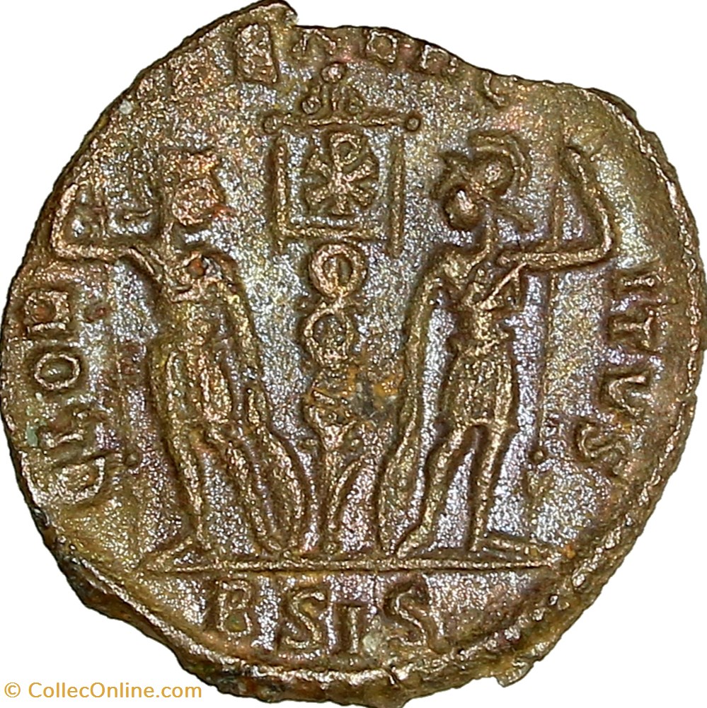 Centenionalis de Constans, Gloria Exercitus 1 enseigne, 337-340, Siscia monnaies antiques romaines imperiales et republicaines centenionalis de constans gloria exercitus 1 enseigne 337 340 siscia