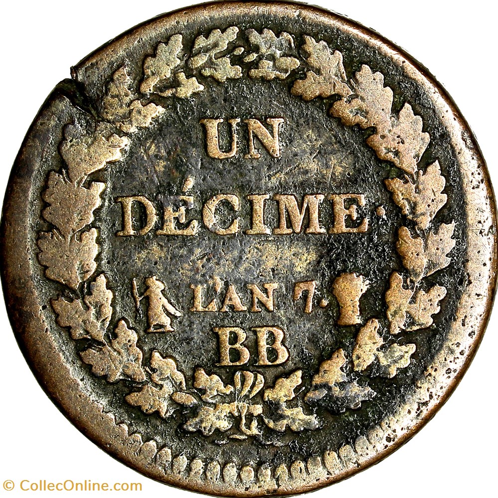 Un décime Dupré, grand module, Directoire, an 7, Strasbourg monnaies monde france un decime dupre grand module directoire an 7 strasbourg