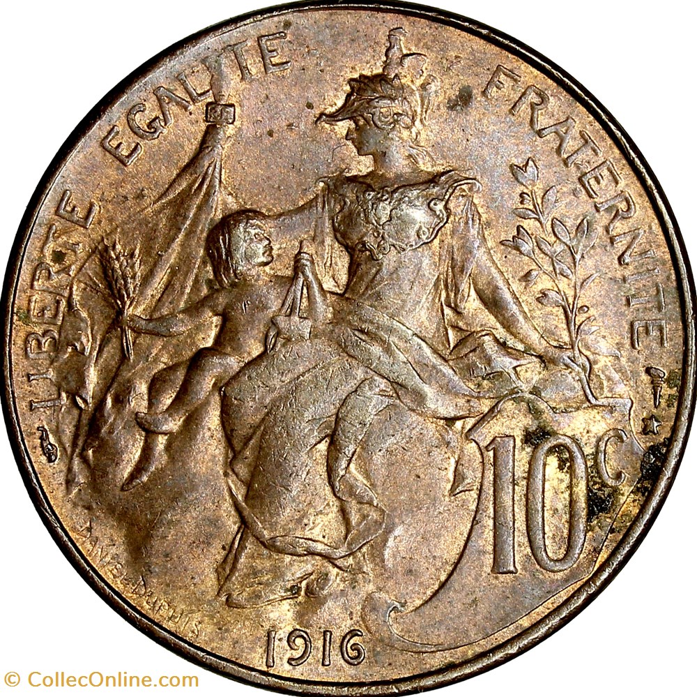 10 centimes Daniel-Dupuis, IIIe République, 1916★ monnaies france modernes 10 centimes daniel dupuis iiie republique 1916