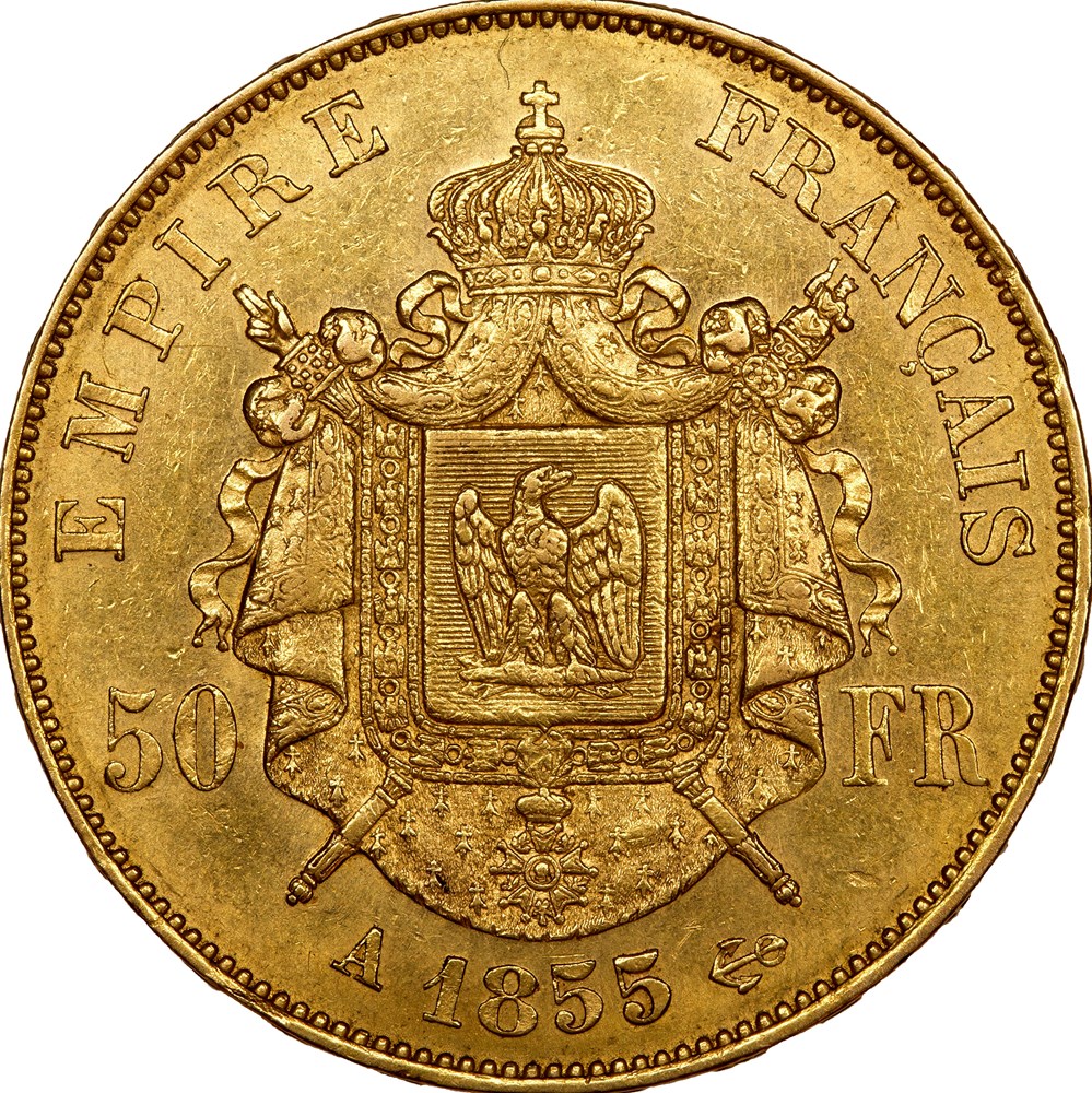 50 francs, tête nue, Napoléon III, 1855, Paris monnaies monde france 50 francs tete nue napoleon iii 1855 paris