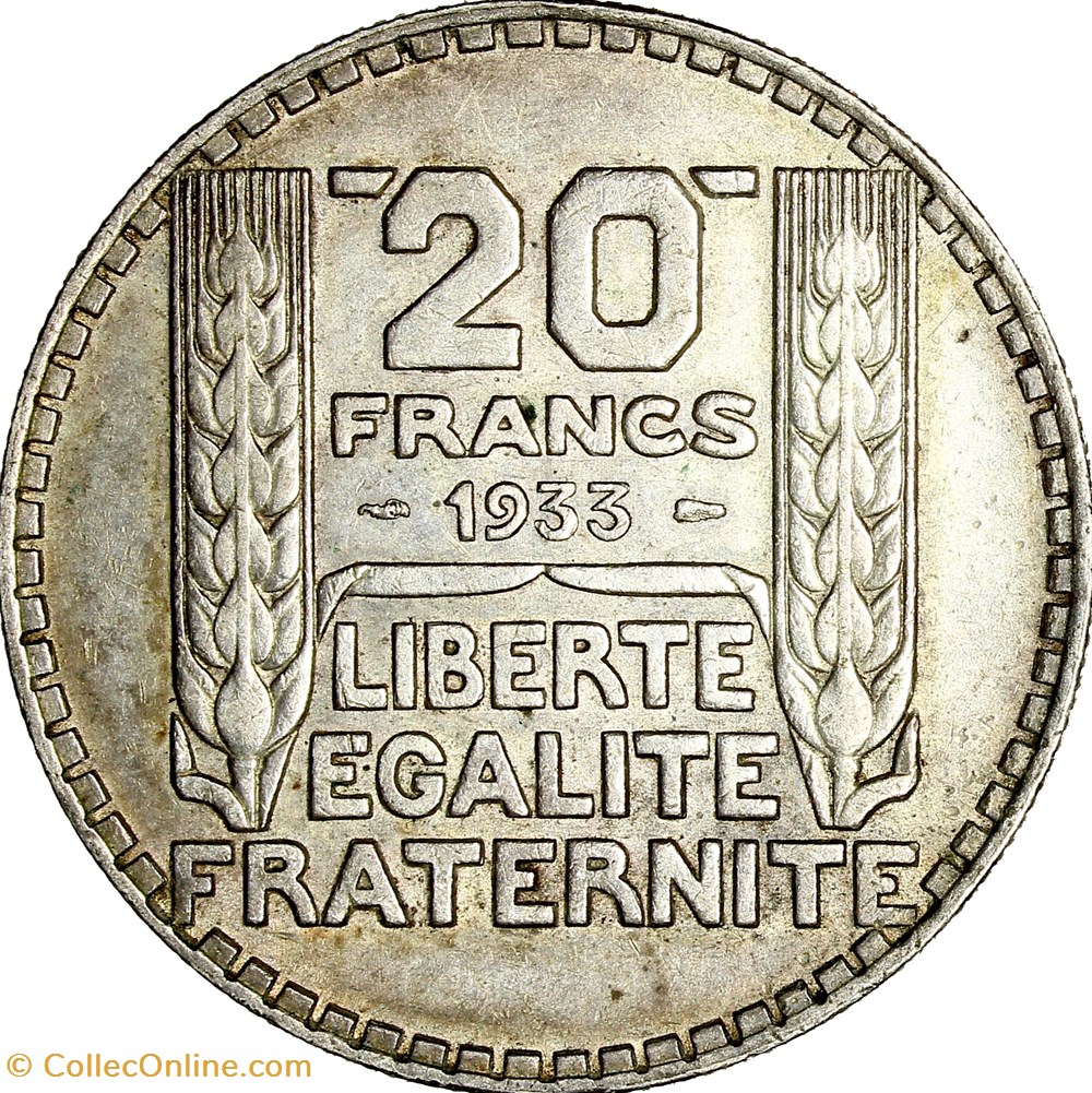 20 francs Turin, rameaux courts, IIIe République, 1933 monnaies monde france 20 francs turin rameaux courts iiie republique 1933
