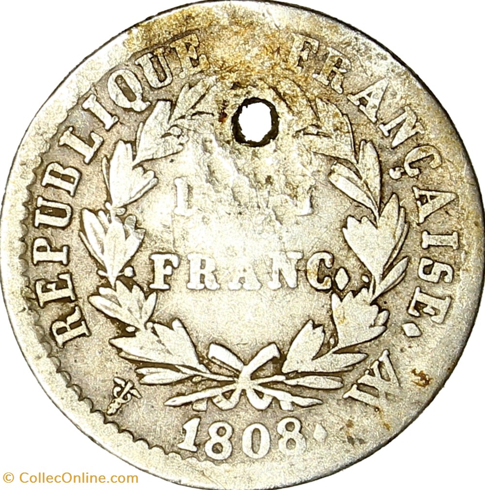 Demi-franc, tête laurée, République, Napoléon Ier, 1808, Lille monnaies monde france demi franc tete lauree republique napoleon ier 1808 lille