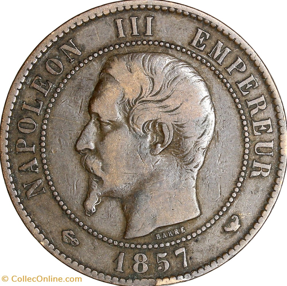 Dix centimes, tête nue, Napoléon III, 1857, Lille monnaies monde france dix centimes tete nue napoleon iii 1857 lille