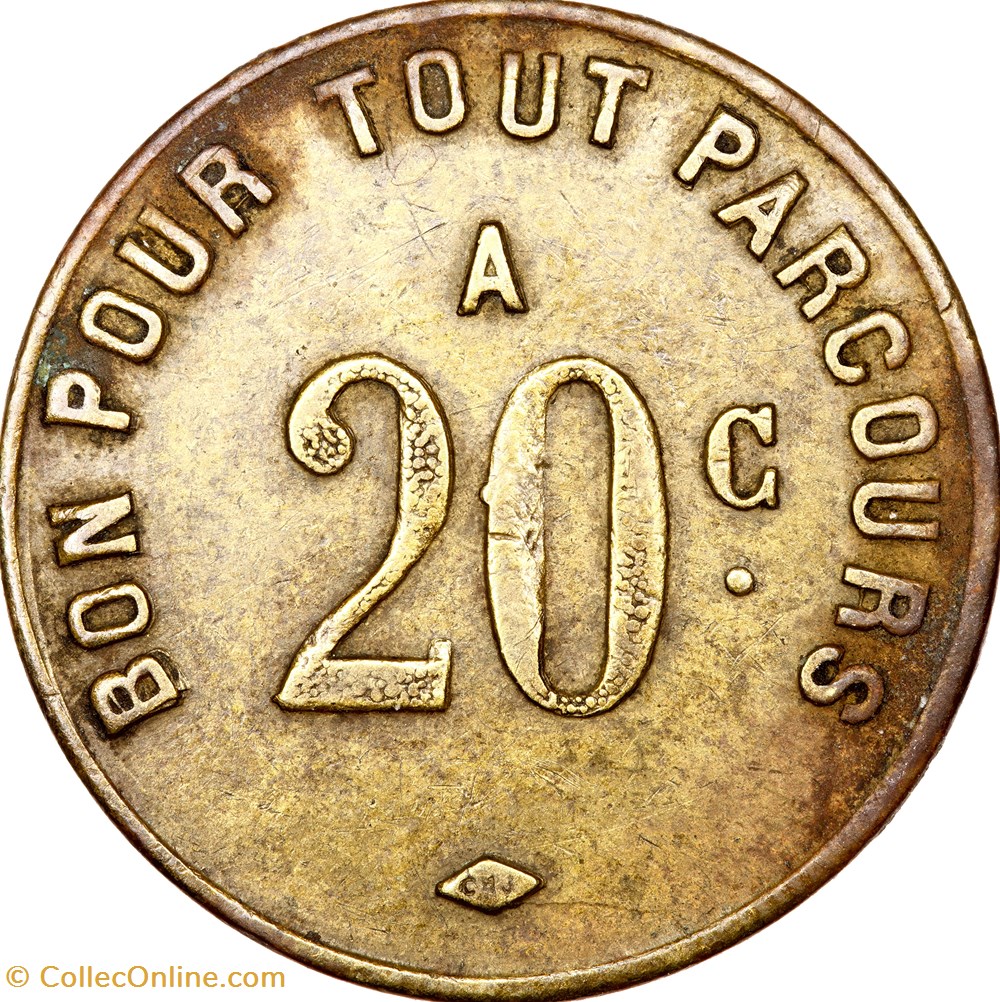 20 centimes, Compagnie des Chemins de fer à voie étroite à Saint-Etienne, type c, avant 1939 monnaies monde france 20 centimes compagnie des chemins de fer a voie etroite a saint etienne type c avant 1939