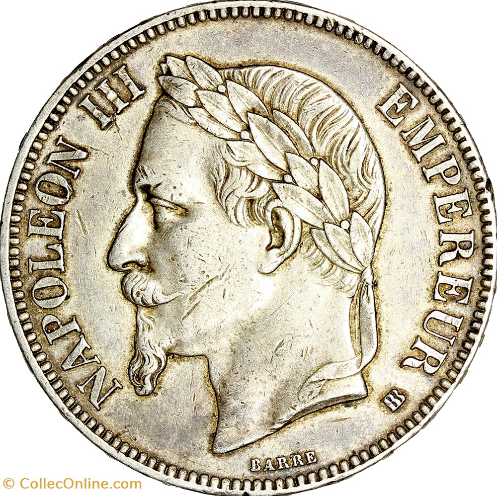 5 francs, tête laurée, Napoléon III, 1867, Strasbourg monnaies monde france 5 francs tete lauree napoleon iii 1867 strasbourg