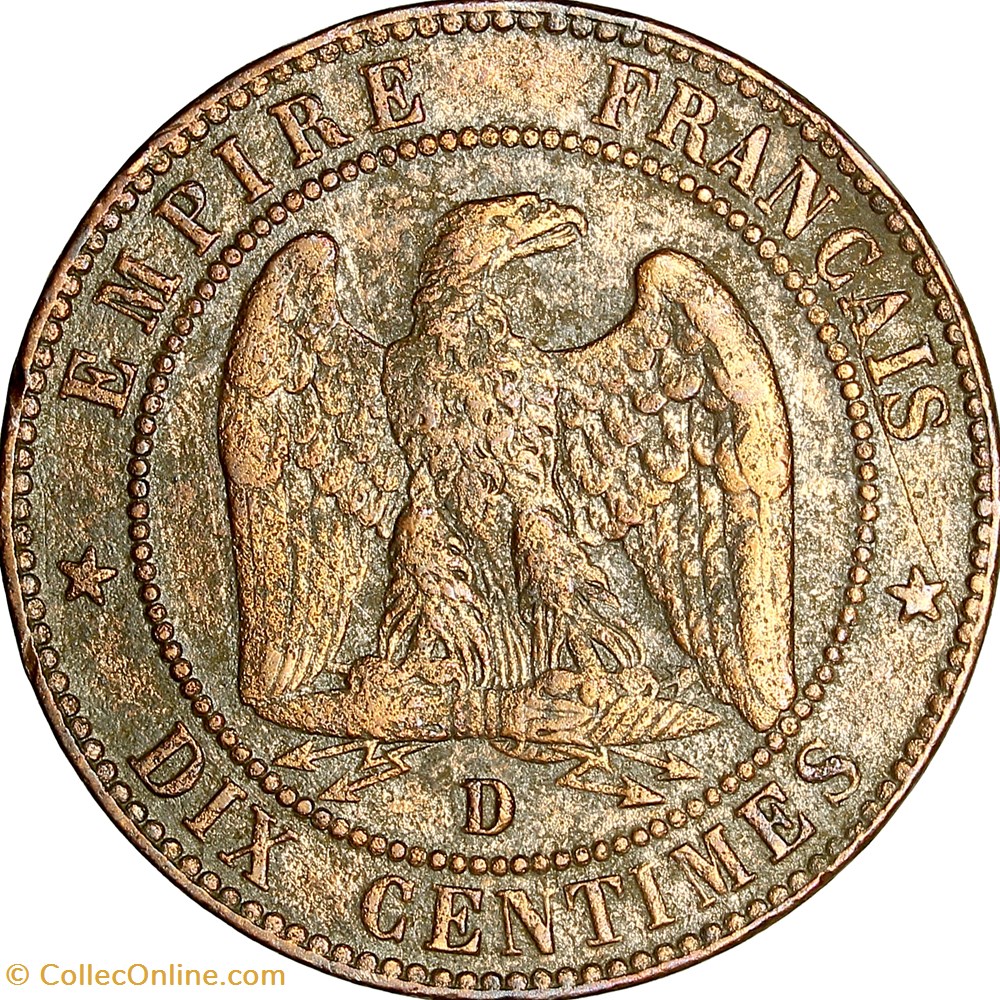 Dix centimes, tête nue, Napoléon III, 1854, Lyon monnaies monde france dix centimes tete nue napoleon iii 1854 lyon