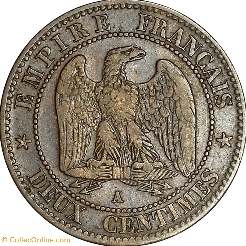 Deux centimes, tête nue, Napoléon III, 1856, Paris monnaies monde france deux centimes tete nue napoleon iii 1856 paris