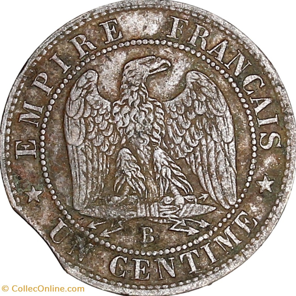 Un centime, tête nue, Napoléon III, 1856, Rouen, clipée bord de feuille monnaies monde france un centime tete nue napoleon iii 1856 rouen clipee bord de feuille