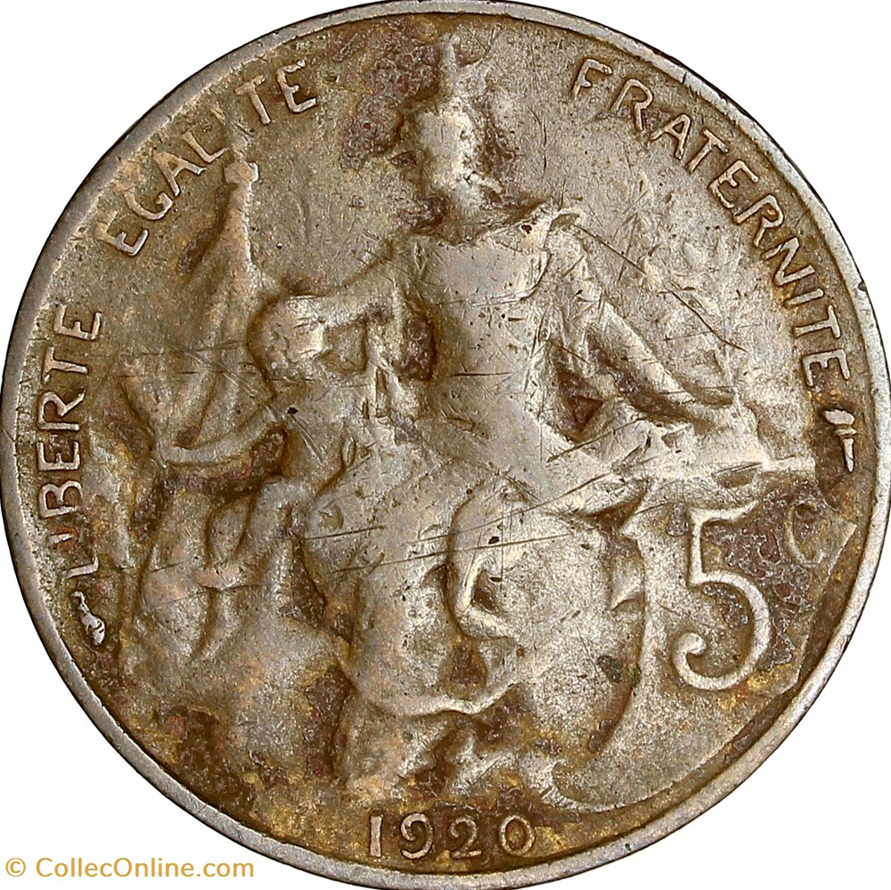 5 centimes Daniel-Dupuis, IIIe République, 1920 monnaies france modernes 5 centimes daniel dupuis iiie republique 1920