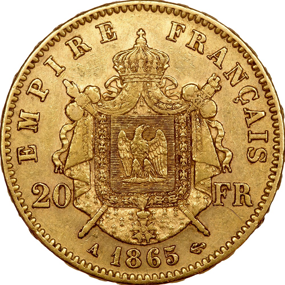 20 francs, tête laurée, Napoléon III, 1865, Paris monnaies monde france 20 francs tete lauree napoleon iii 1865 paris