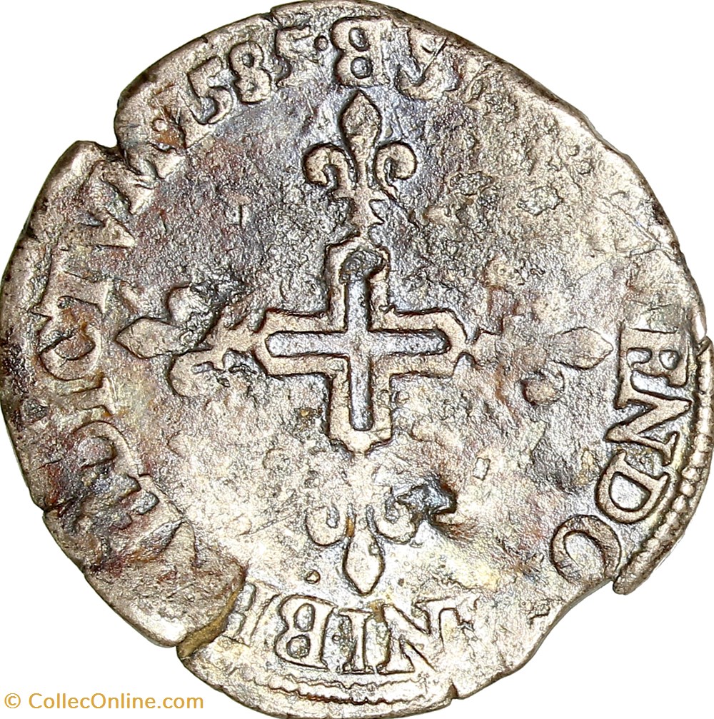 Double sol parisis, Henri III, 1585, Rouen monnaies europe medievale france royales double sol parisis henri iii 1585 rouen