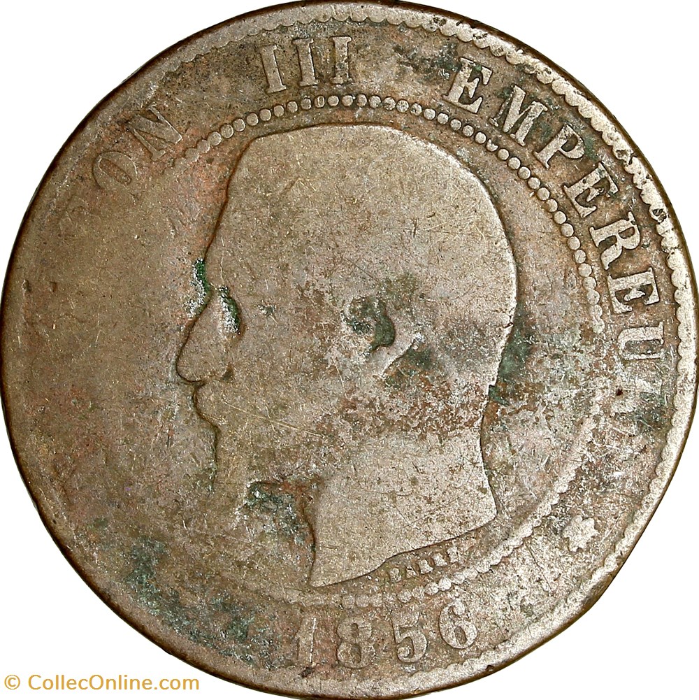 Dix centimes, tête nue, Napoléon III, 1856, Strasbourg monnaies monde france dix centimes tete nue napoleon iii 1856 strasbourg