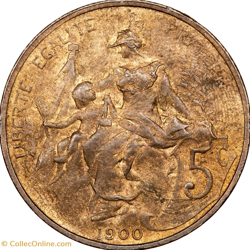 5 centimes Daniel-Dupuis, IIIe République, 1900 monnaies monde france 5 centimes daniel dupuis iiie republique 1900