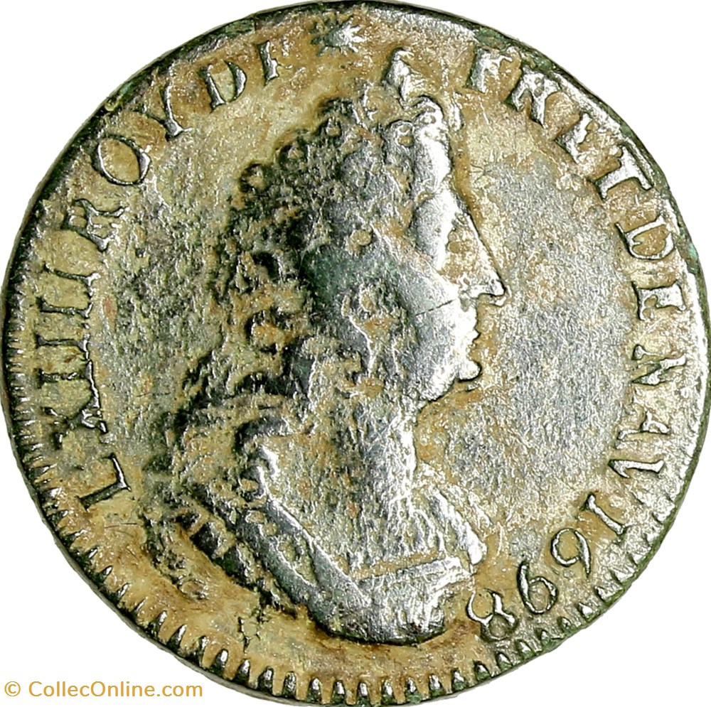 Liard au buste âgé, Louis XIV, 1698, Dijon monnaies europe medievale france royales liard au buste age louis xiv 1698 dijon