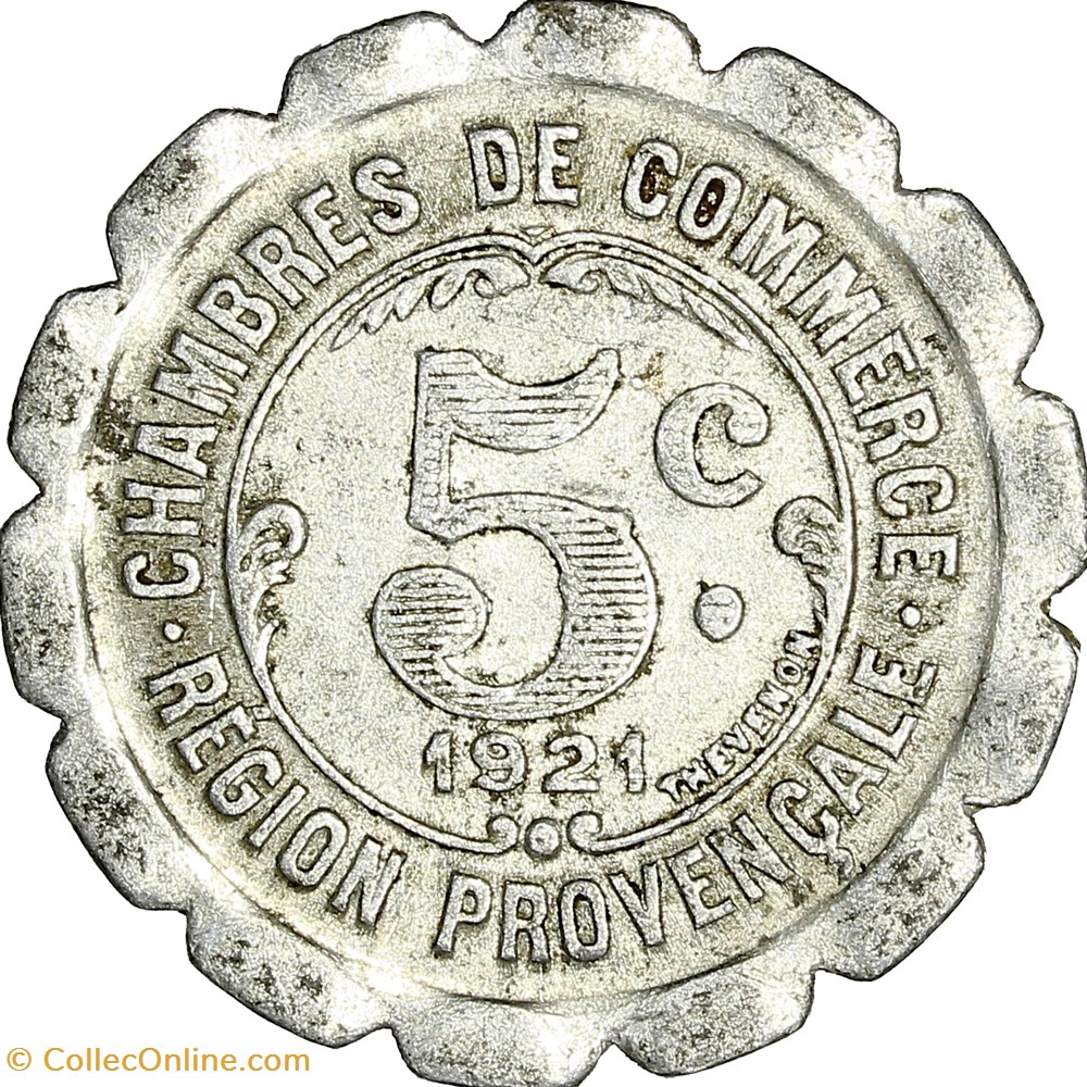 5 centimes, Chambres de Commerce, Région Provençale, 1921 monnaies monde france 5 centimes chambres de commerce region provencale 1921