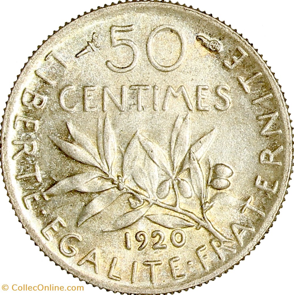 50 centimes Semeuse, IIIe République, 1920 monnaies monde france 50 centimes semeuse iiie republique 1920