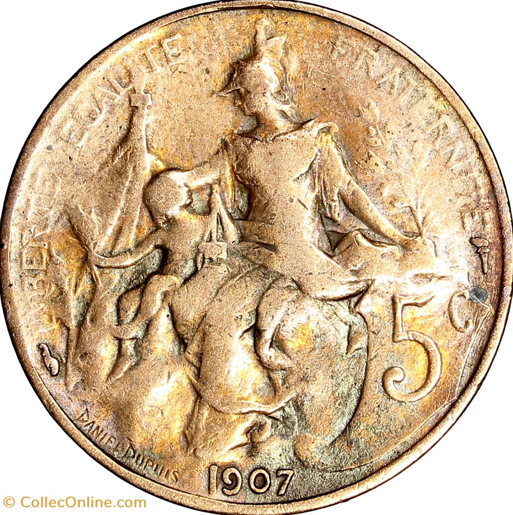 5 centimes Daniel-Dupuis, IIIe République, 1907 monnaies monde france 5 centimes daniel dupuis iiie republique 1907
