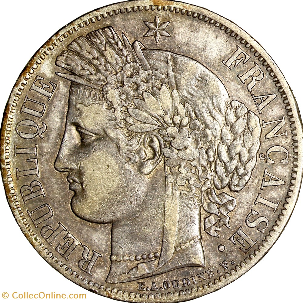 monnaies monde france 5 francs ceres iie republique 1849 strasbourg