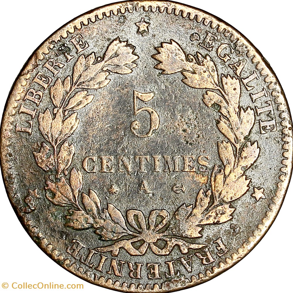 5 centimes Cérès, IIIe République, 1879, ancre barrée, Paris monnaies monde france 5 centimes ceres iiie republique 1879 ancre barree paris