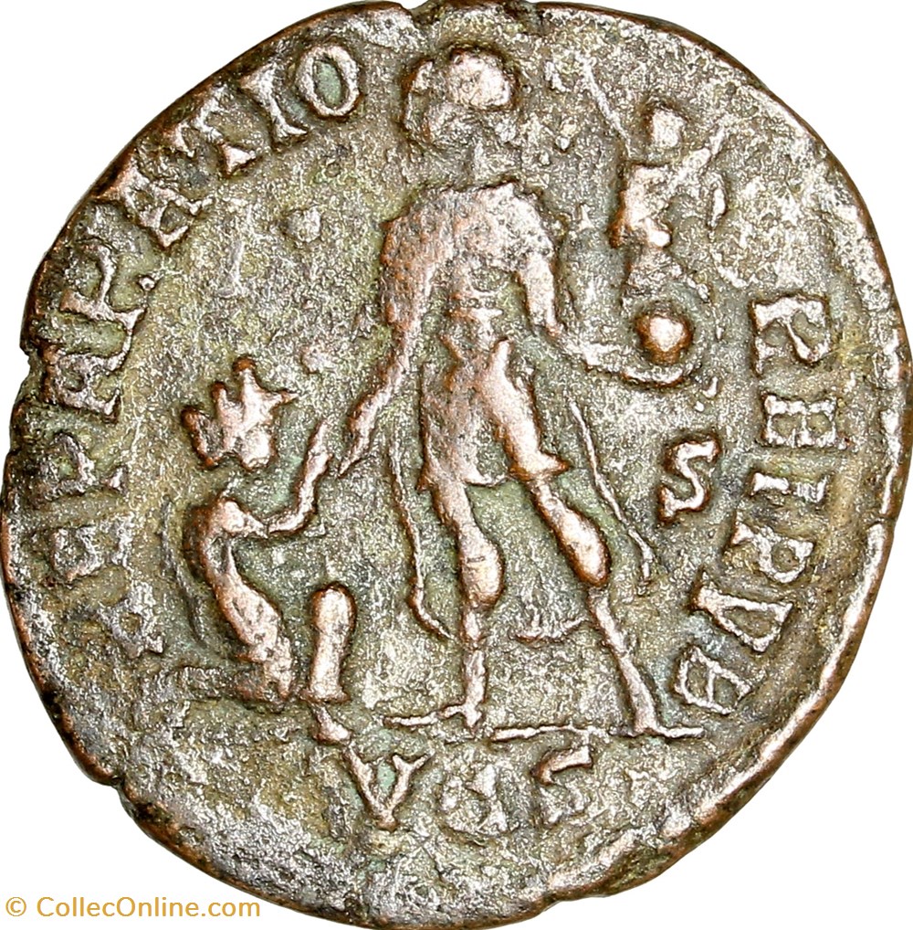 Maiorina pecunia de Gratien, Reparatio Reipublicae, 383, Lyon monnaies antiques romaines imperiales et republicaines maiorina pecunia de gratien reparatio reipublicae 383 lyon